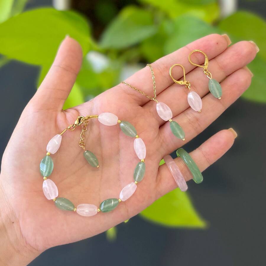 دستبند اونتورین و رزکوارتز هلی