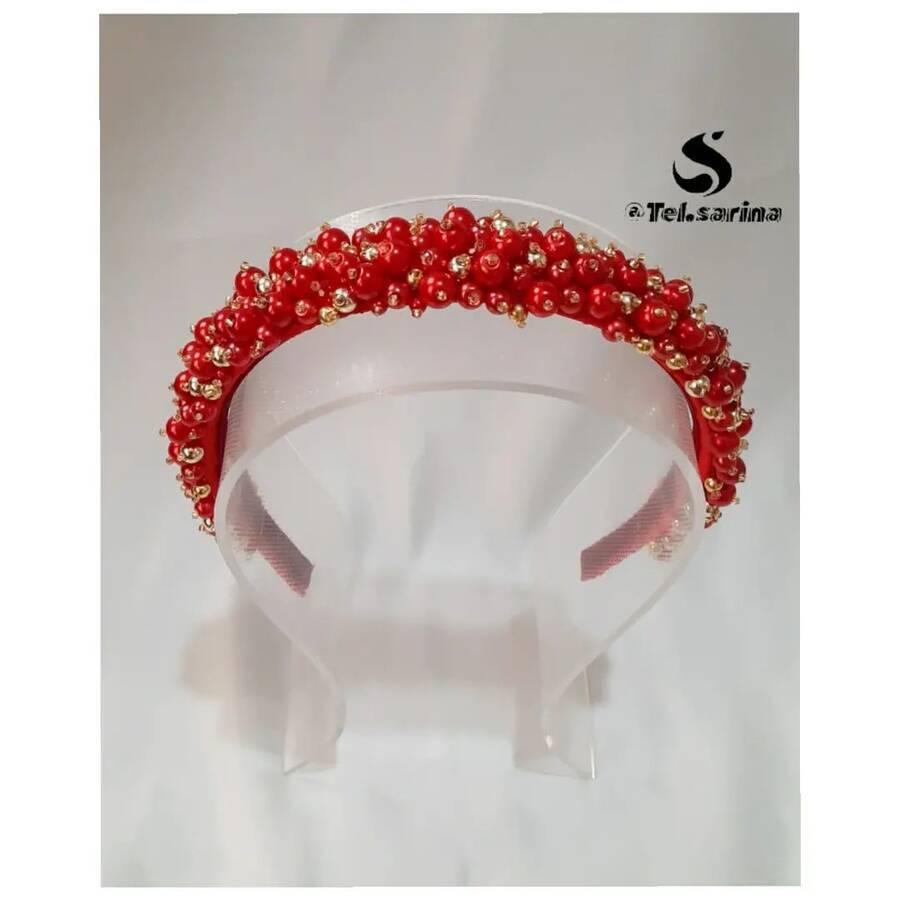 تل جواهر دوزی ترکیبی قرمز طلایی