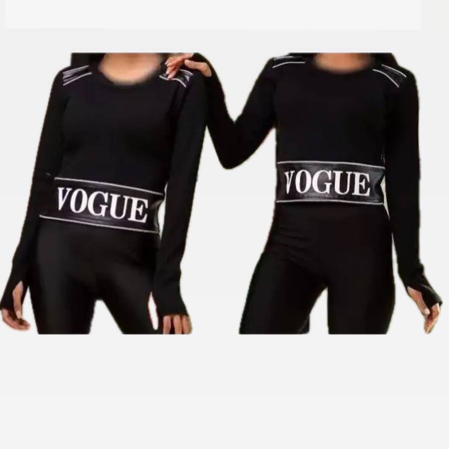 ست کراپ و لگ با دوخت چرمی براق و لوگوی Vogue 