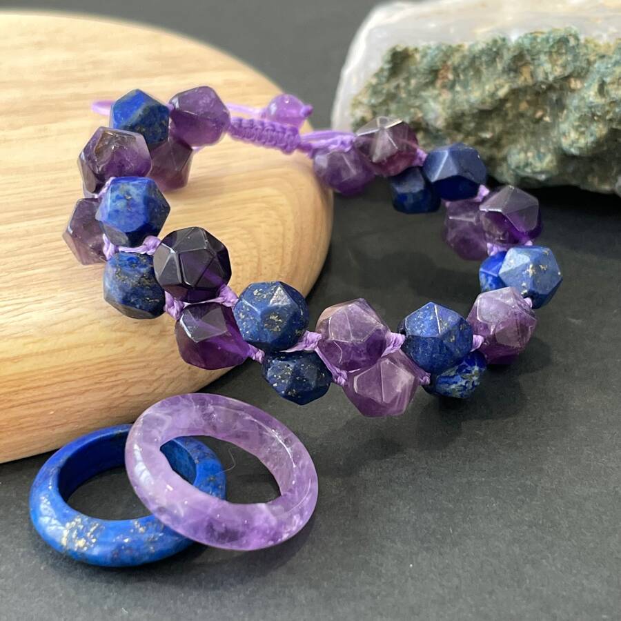 دستبند دو ردیفه آمیتیست و لاجورد تراش استار