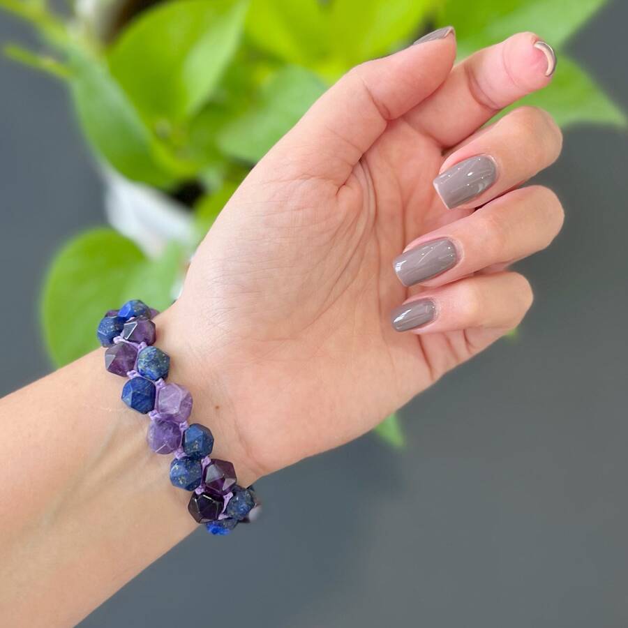 دستبند دو ردیفه آمیتیست و لاجورد تراش استار