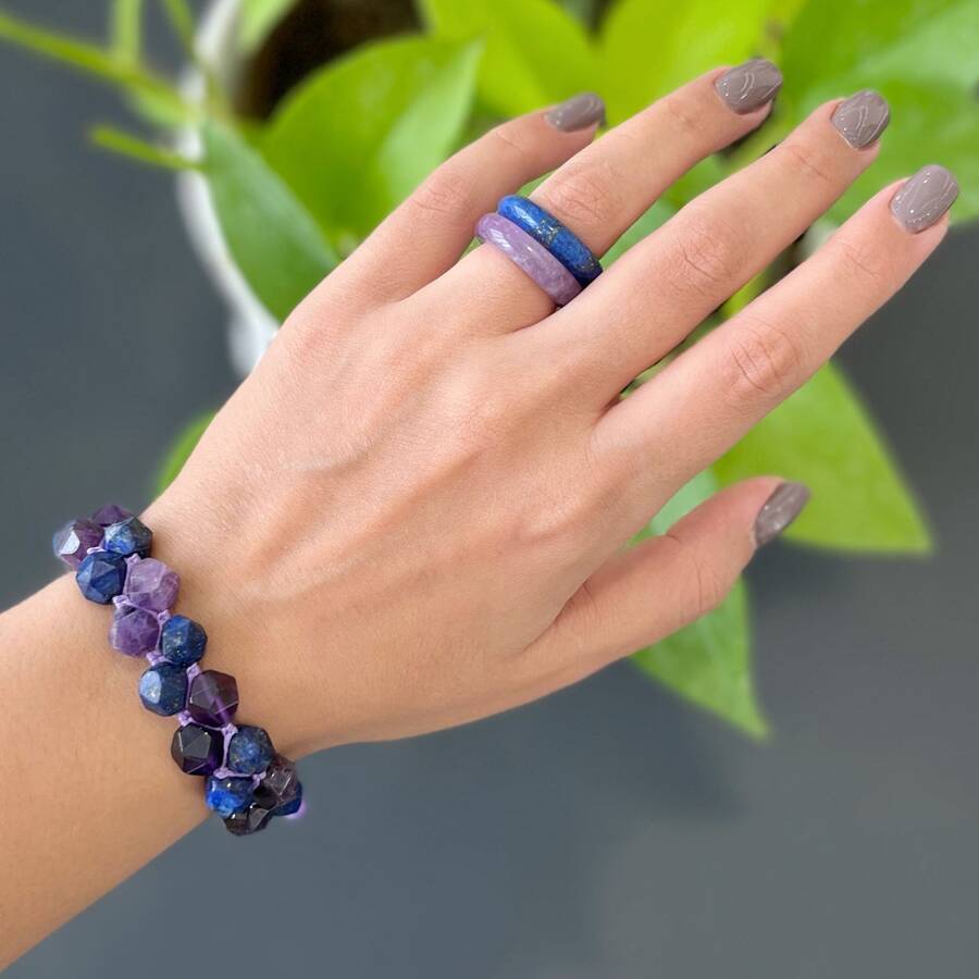 دستبند دو ردیفه آمیتیست و لاجورد تراش استار