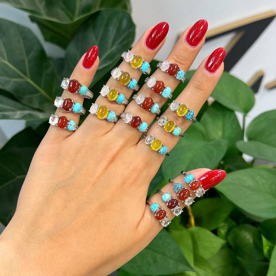 انگشترهای نقره سه سنگ