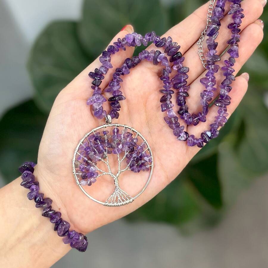 گردنبند و دستبند نا منظم آمیتیست