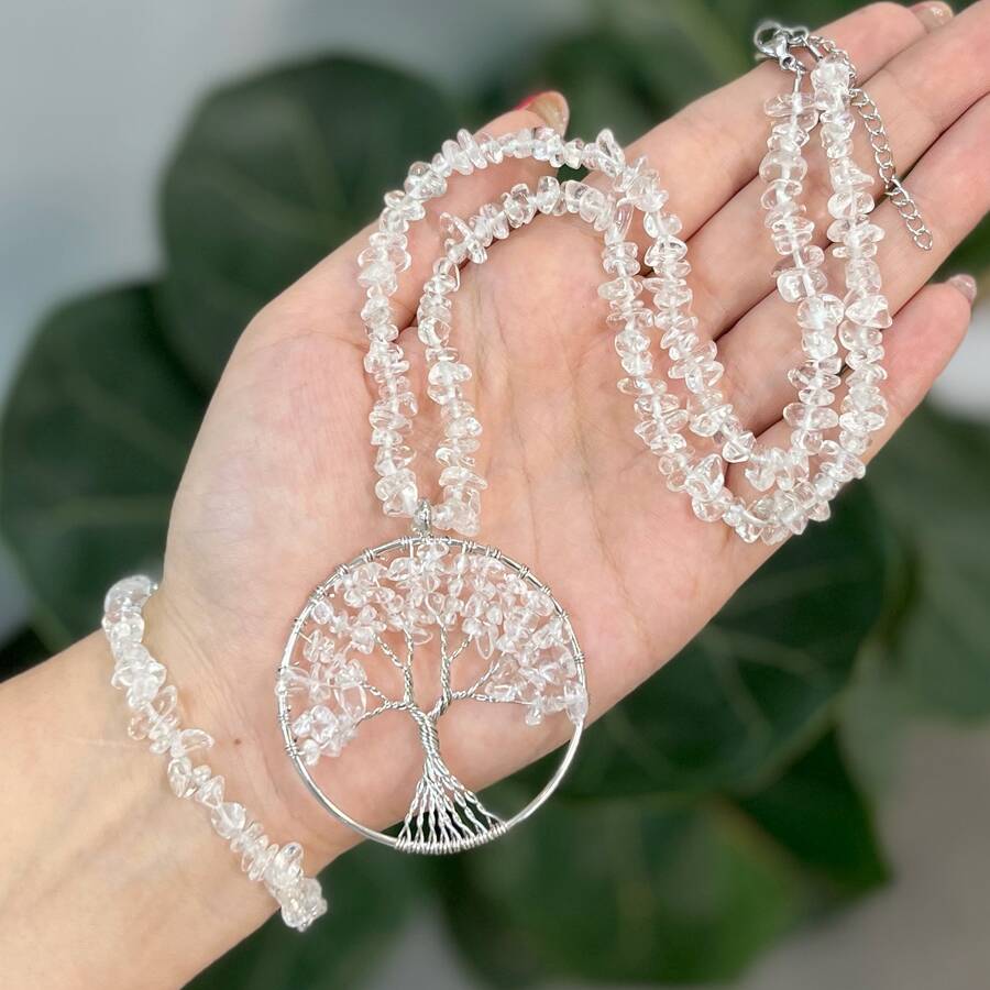 گردنبند و دستبند نا منظم کریستال کوارتز