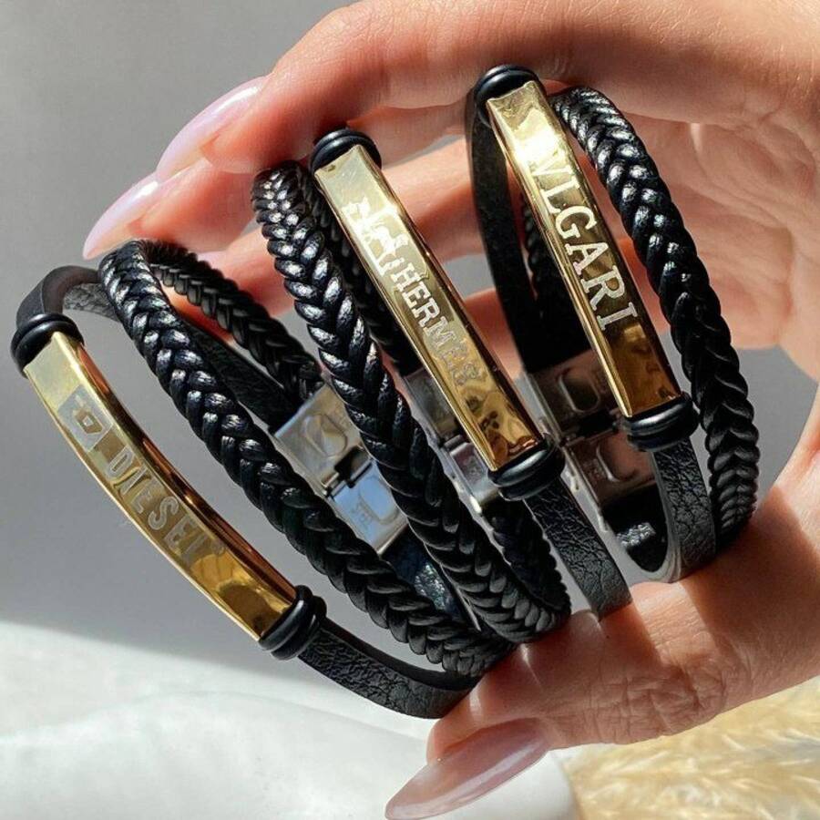 دستبند چرم با حک مارک 